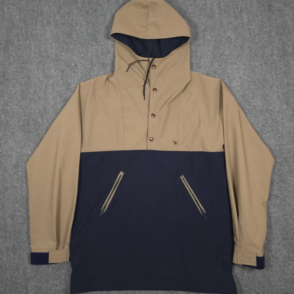 VTG Mother Karen's Pullover Powder Jacket Mens Small Tan/Navy Hooded USA Made